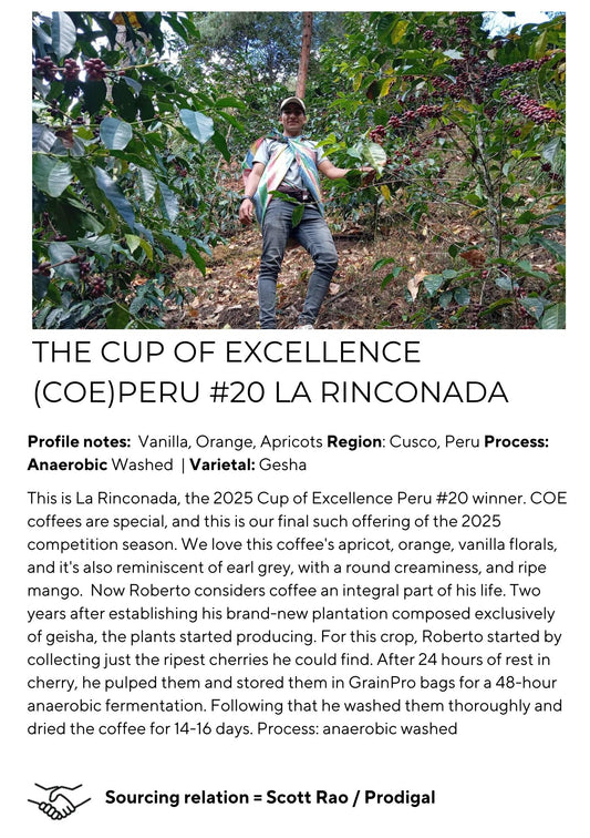 Cup of Excellence Award - Peru #20 La Rinconada - Gesha